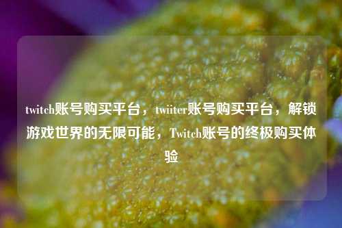 twitch账号购买平台，twiiter账号购买平台，解锁游戏世界的无限可能，Twitch账号的终极购买体验